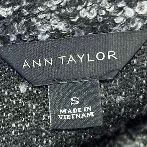 Ann Taylor Black Wool Boucle Knit Open Front Draped Cardigan Sweater Top Size S - Picture 3 of 4